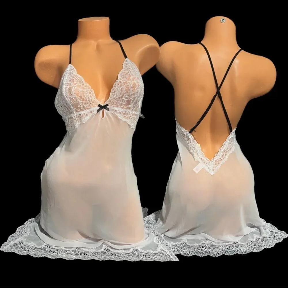 Victorias Secret Sheer Mesh Lace babydoll Nightie Lilac Large